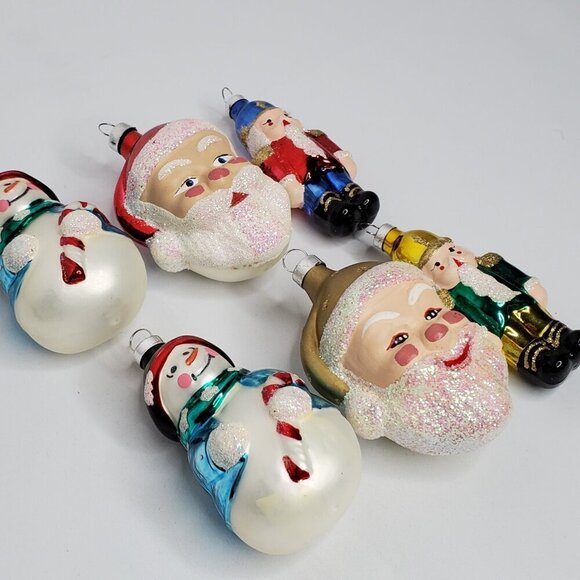 Vintage Snowman Santa Claus Toy Soldier Blown Glass Shaped Ornament Lot of 6 - Picture 2 of 4